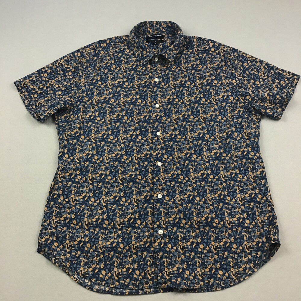Bonobos Shirt Men Extra Large Blue Floral Stretch Slim Fit Short Sleeve